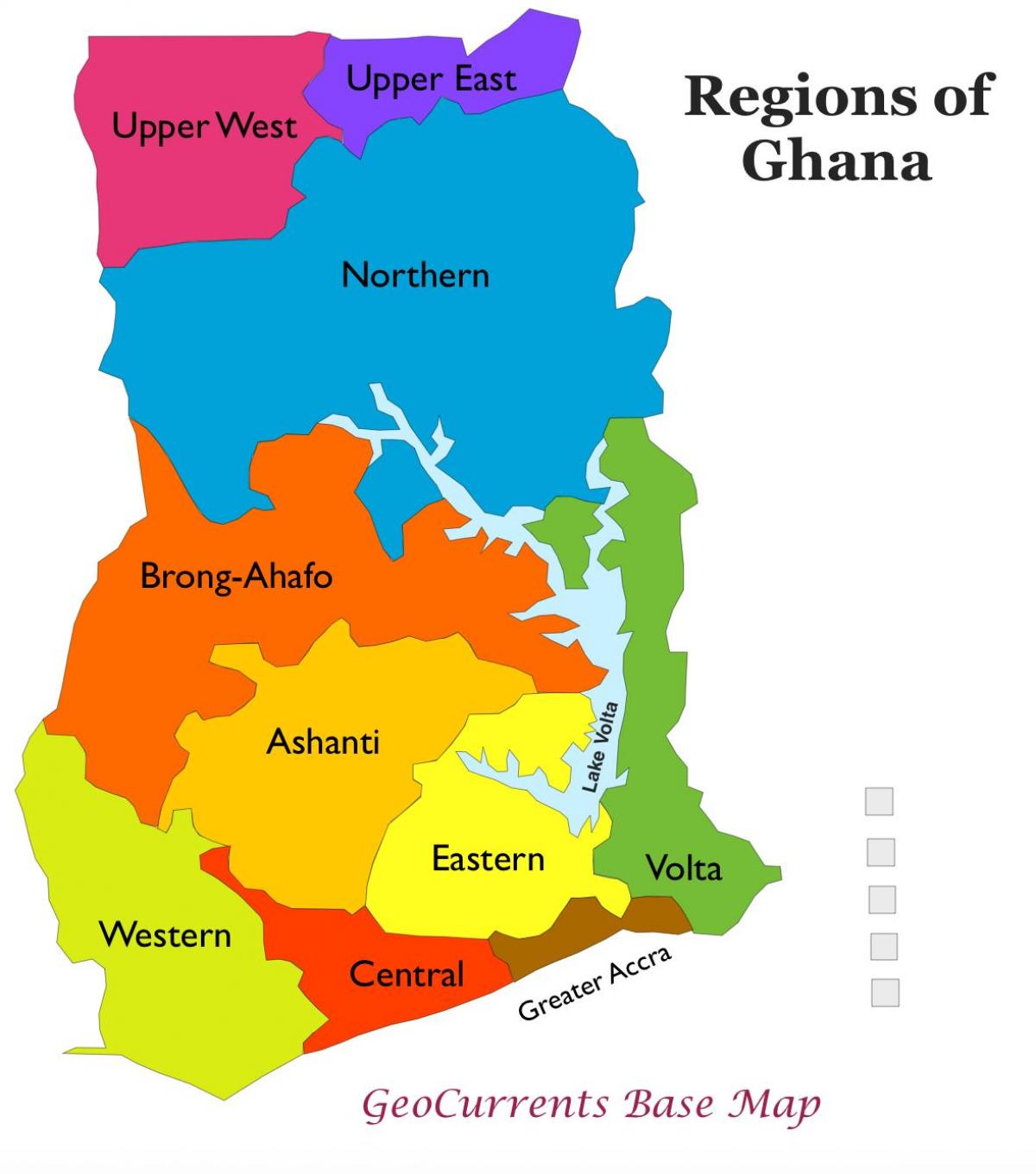 карта на Гана с посочване на регионите