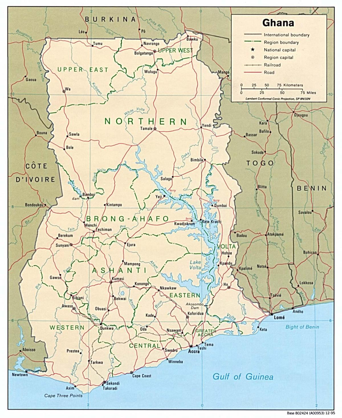 Гана карта с градовете и селата