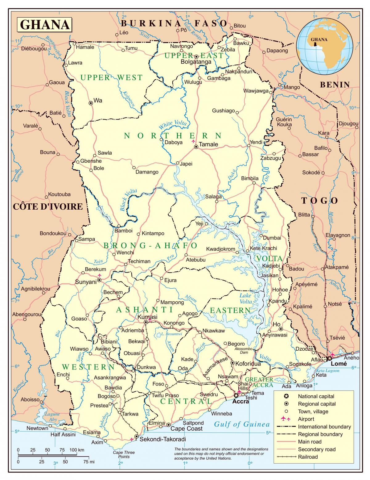 Карта подробна Гана
