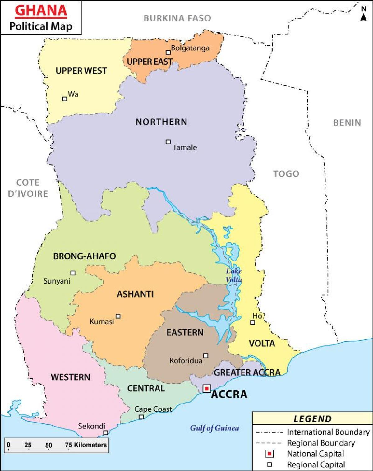 Карта на политически Гана