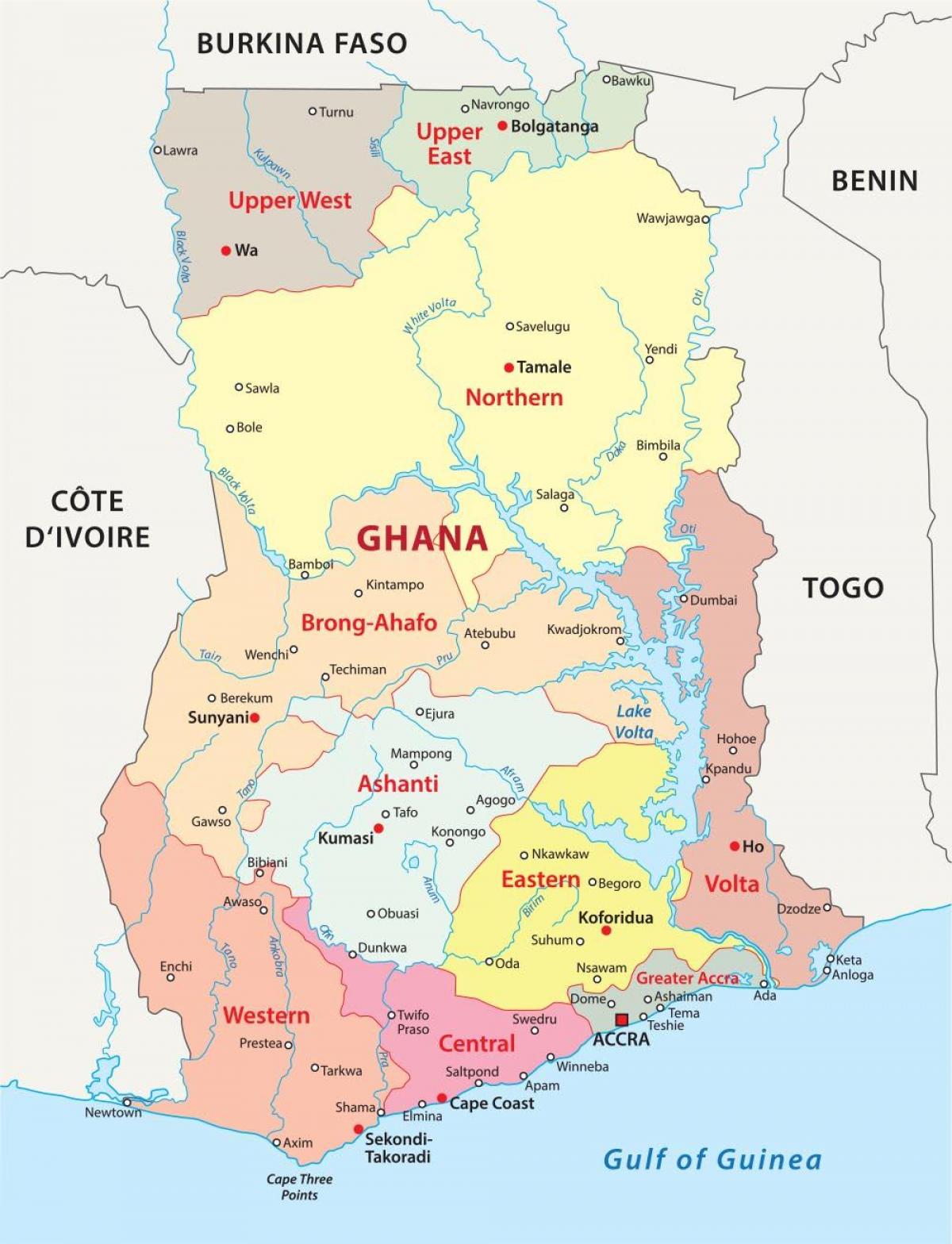 карта на Гана с участието на окръга